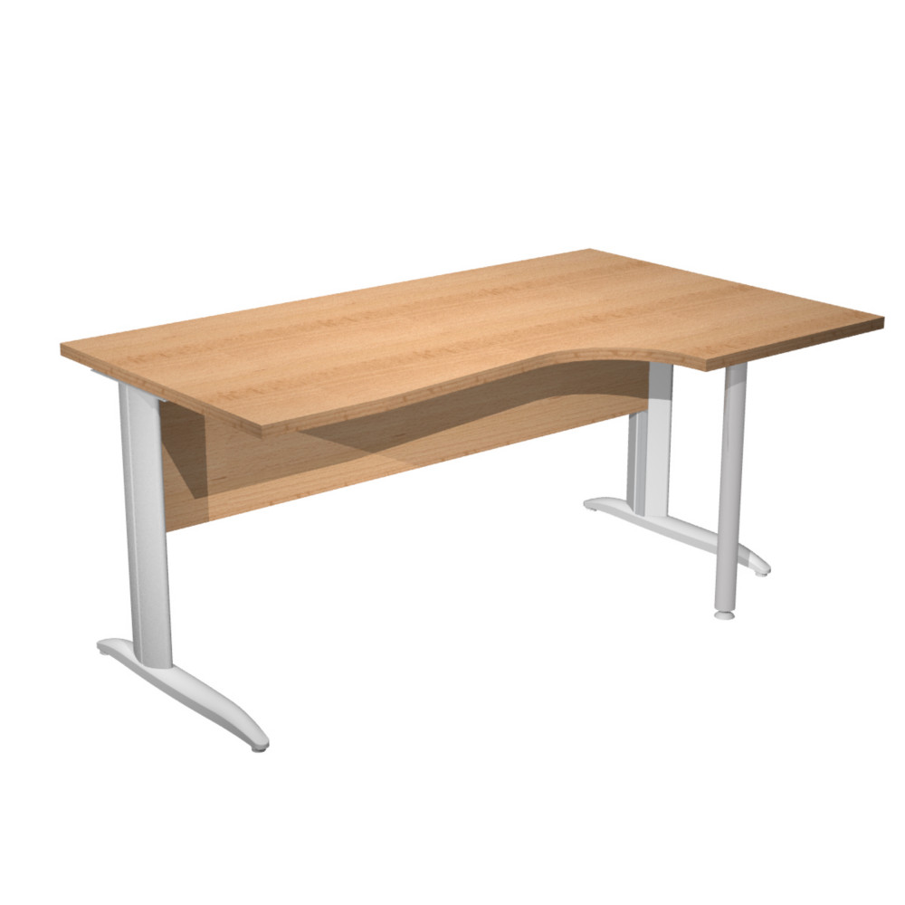 Bureau d'angle compact retour  droite Pronto Mtal - L.160 x P.100 cm - Plateau Htre - Pieds L Aluminium