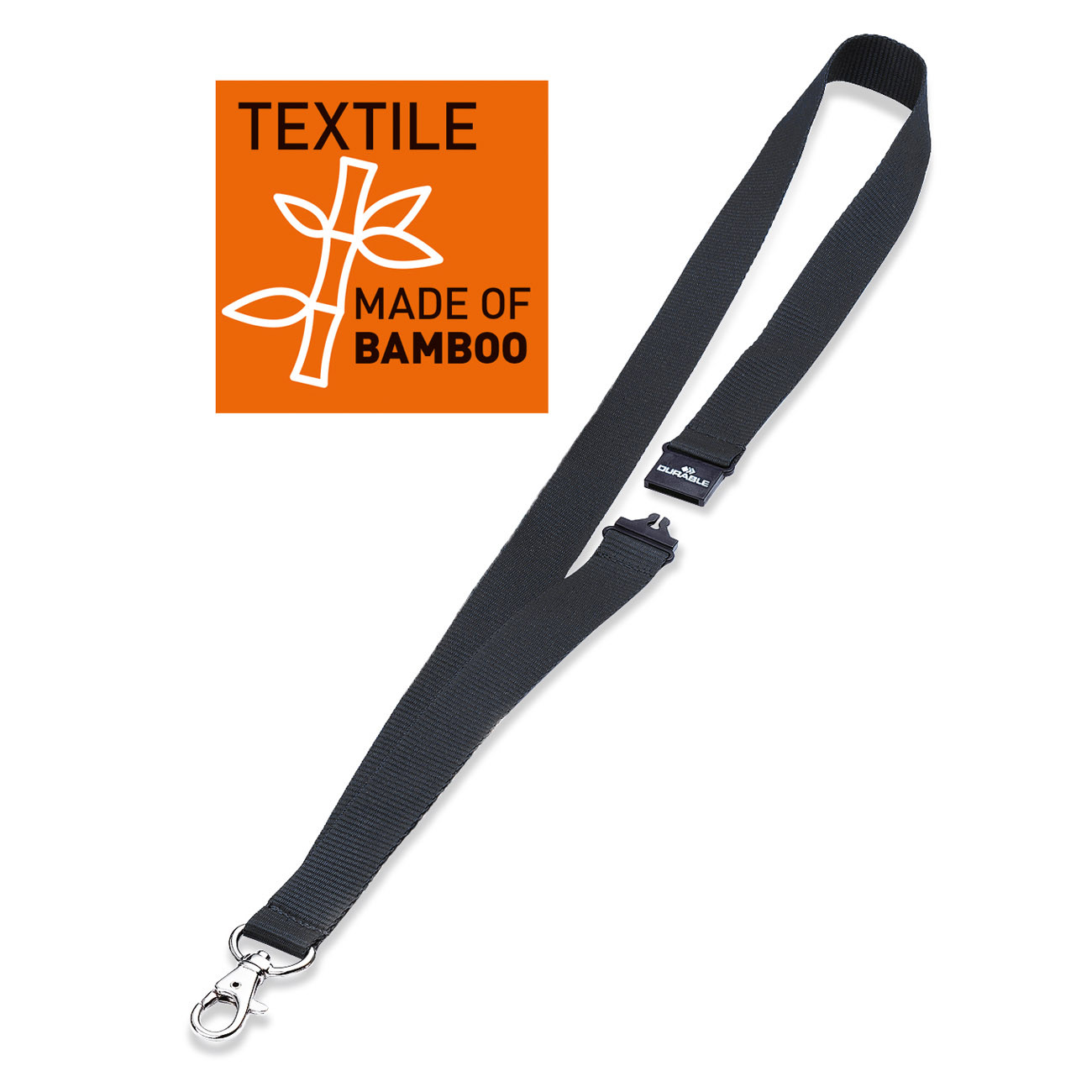 DURABLE Lacets textile ECO pour porte-badge avec mousqueton - Noir - Lot de 10 cordons