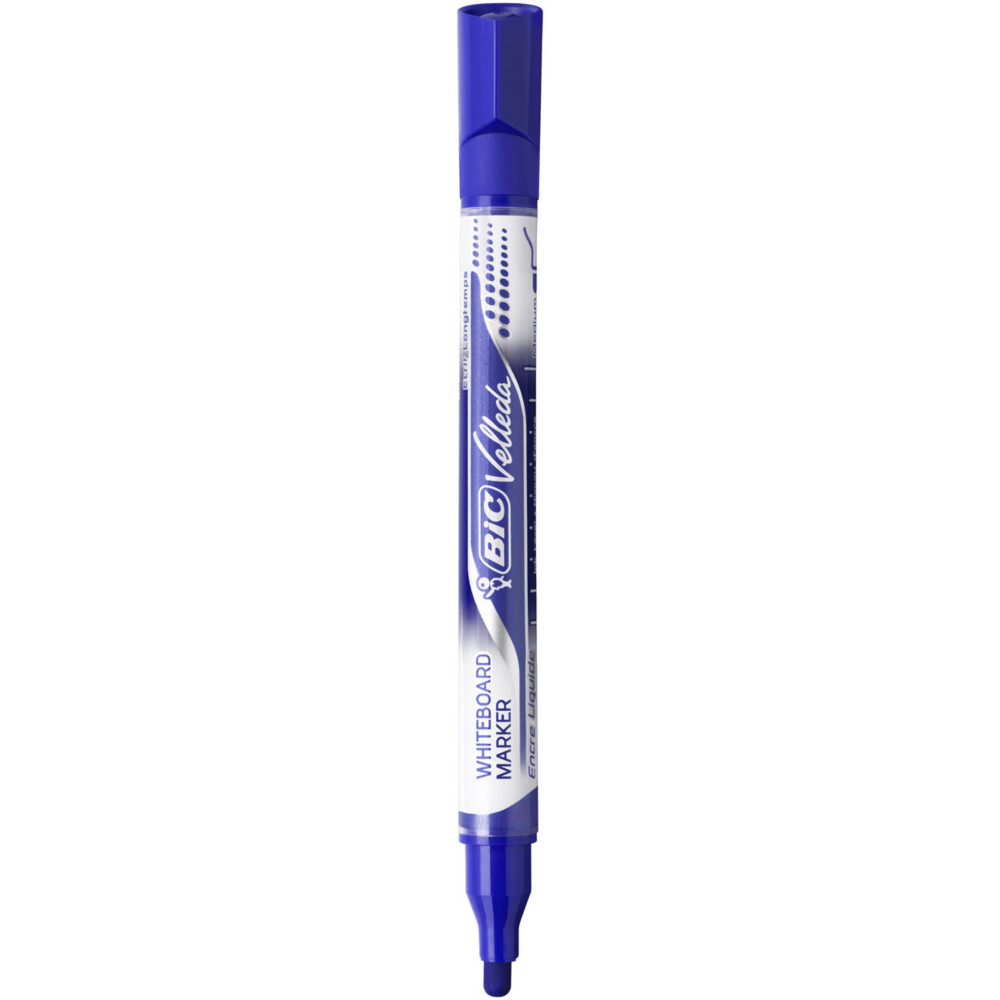 BIC Velleda Feutres pour Tableau Blanc Effaables  Sec Pointe Conique Large 2,3 mm - Marqueur Encre Liquide Bleue