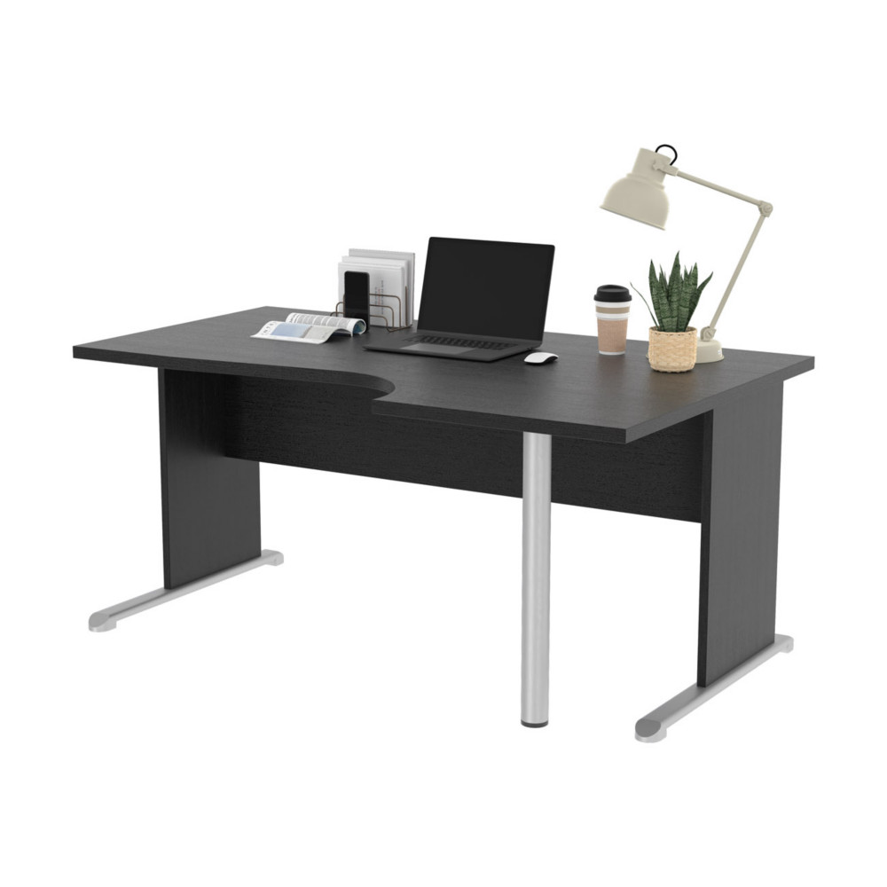 Bureau d'angle compact retour  droite Pronto Bois - L.160 x P.100 cm - Plateau Noir - Pieds L Noir