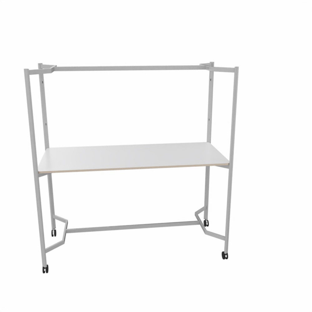 Table mobile multi usages rectangle Station O - H. 194 x L. 183,7 x P. 83,7 cm - Plateau Blanc - Pieds gris