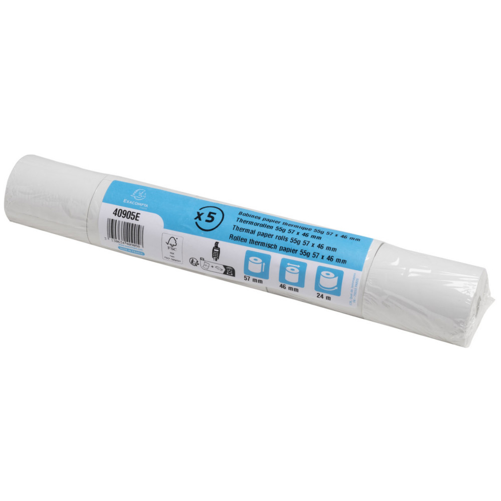 Exacompta Bobine TPE carte bancaire 57 x 46 x 12 mm - Longueur 24M - 40905E - Rouleau Papier thermique 1 pli 55g sans Bisphnol A - Lot de 10
