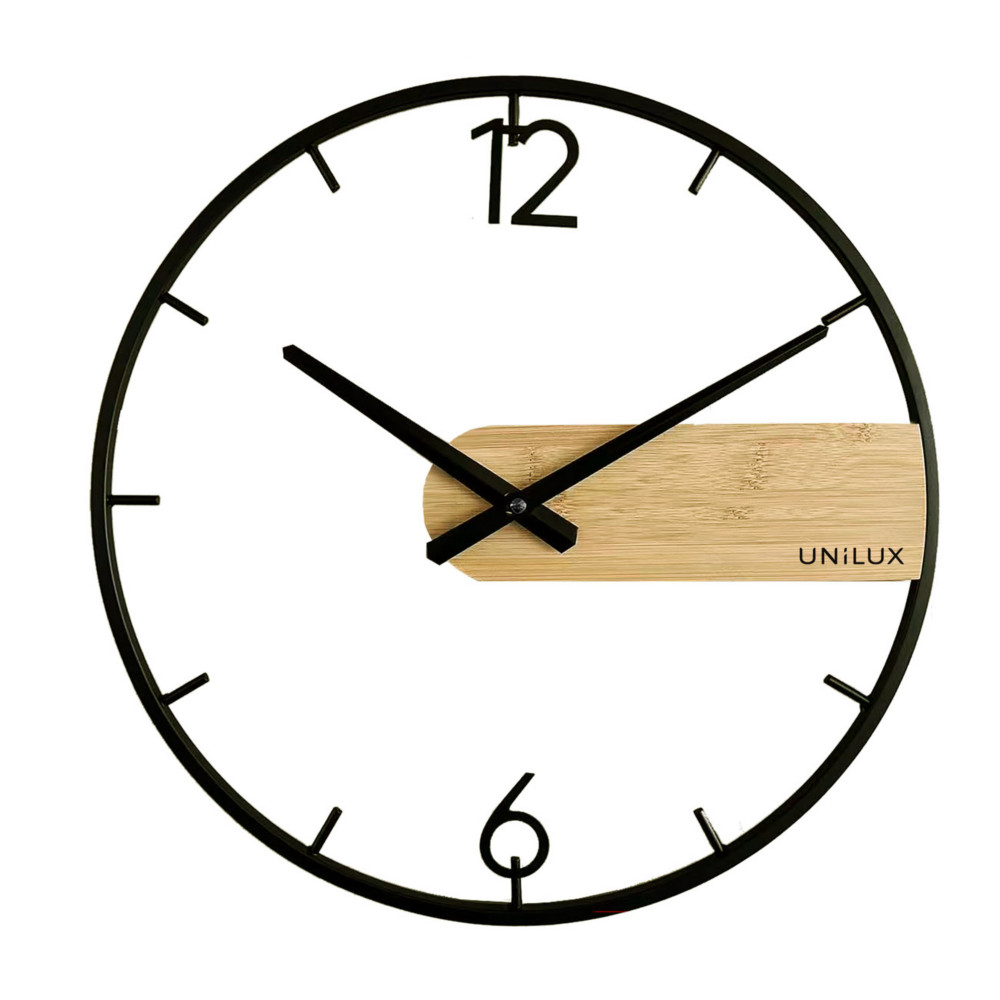 Unilux Horloge murale Wood silencieuse - Diamtre 42 cm - Noir et bambou