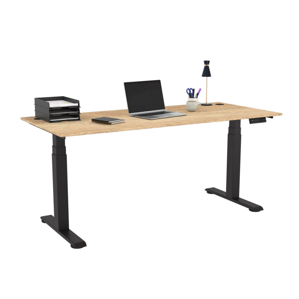 Bureau assis-debout Activ'o - Rglage lectrique en hauteur - L.180 x P.80 cm - Plateau Chne Nebraska avec obturateurs - Pieds mtal Noir