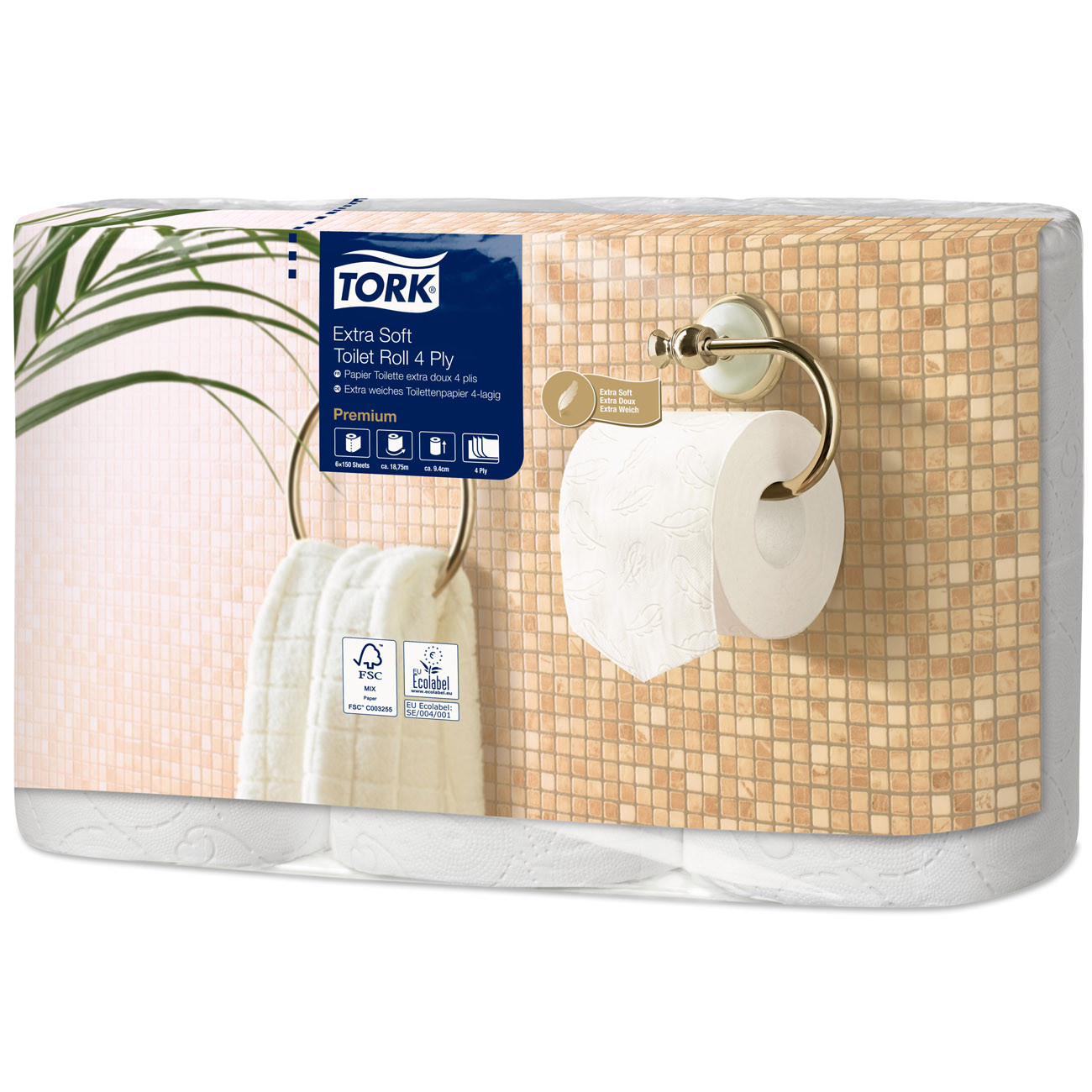 Tork Papier toilette quadruple épaisseur T4 Premium extra-doux blanc - 110406 - Lot de 6 rouleaux de 150 feuilles