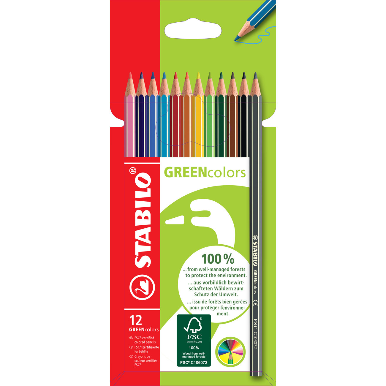 STABILO Crayons de couleur GREENcolors - Couleurs assorties - Boîte de 12