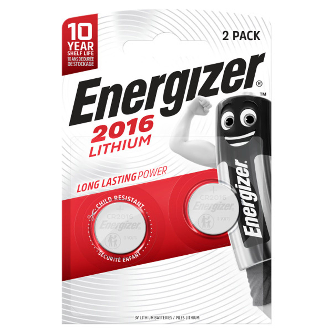 Energizer Pile bouton Lithium CR 2016 - Lot de 2