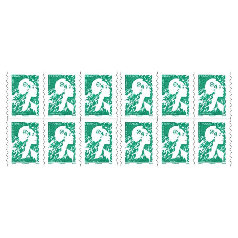 LA POSTE Carnet de 12 timbres postaux lettre verte