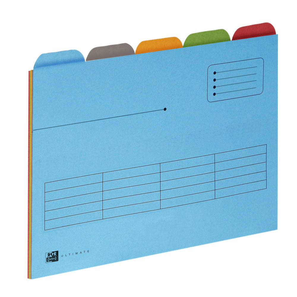 Oxford Chemises sous-dossiers  onglets Ultimate A4 en carte kraft 240g couleurs assorties - Lot de 5