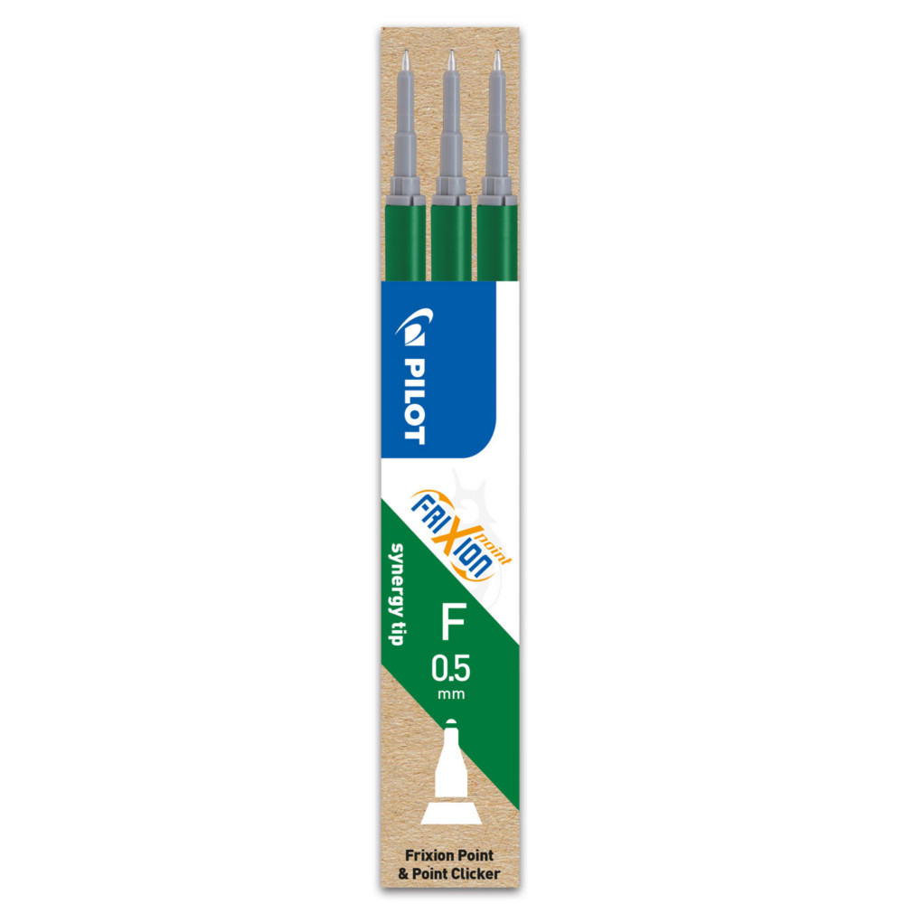 Pilot Recharge pour stylo roller encre gel effaable FriXion Clicker pointe fine 0,5 mm vert - Pochette de 3