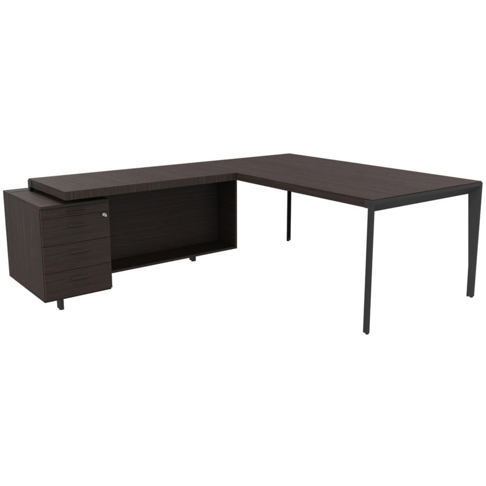 Bureau d'angle direction Arold 192 x 234 avec retour caisson porteur  gauche Placage bois bne - Pitement mtal gris