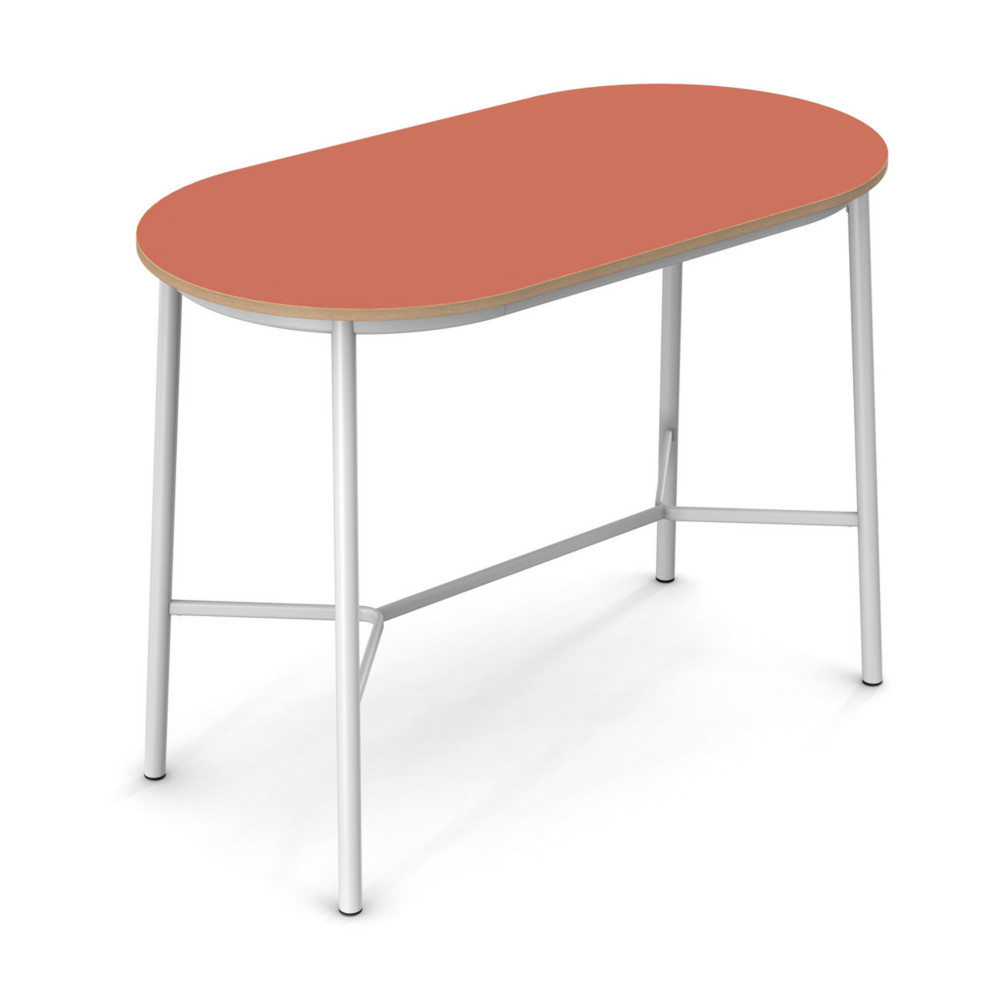 Sokoa Table de restauration ovale Klik H. 110 cm - Plateau Corail - Pieds Blanc