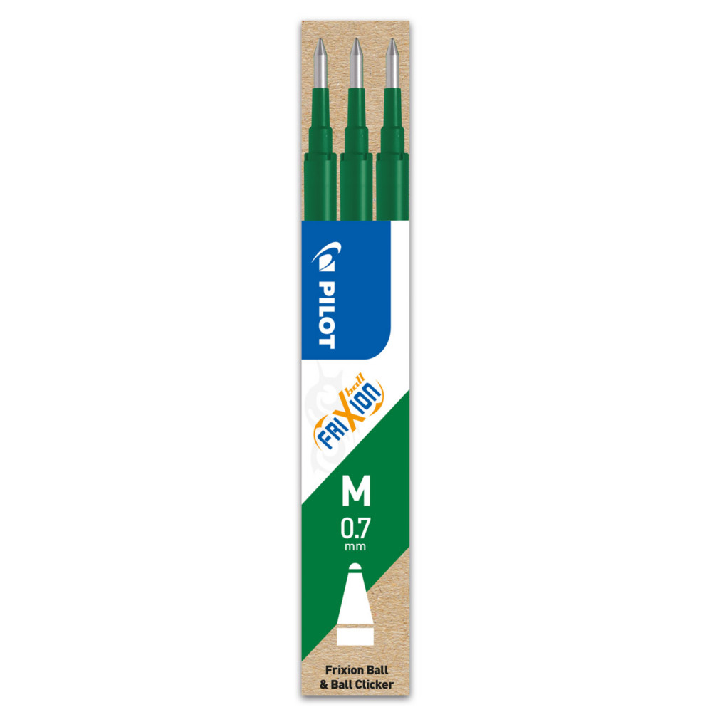 Pilot Recharge pour stylo roller encre gel effaable FriXion Ball et FriXion Clicker pointe moyenne 0,7 mm vert - Pochette de 3