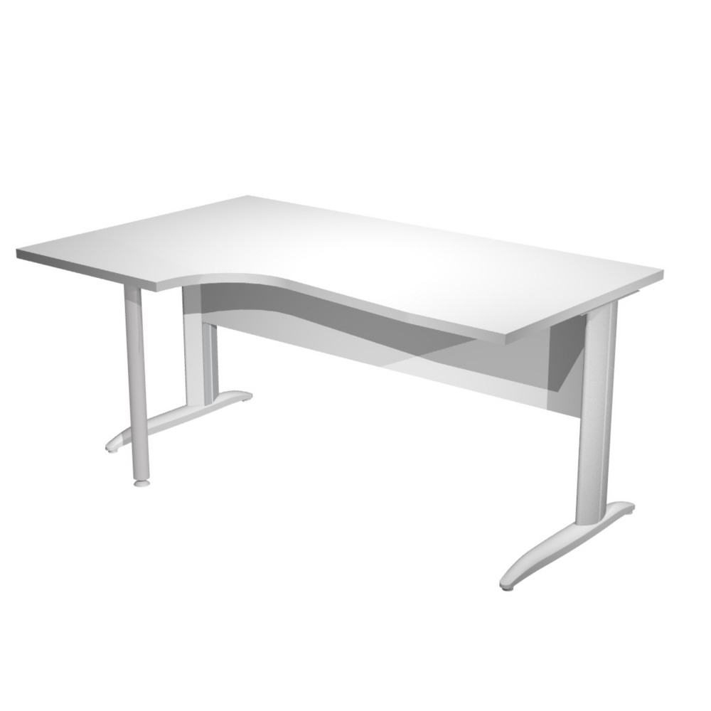 Bureau d'angle compact retour  gauche Pronto Mtal - L.160 x P.100 cm - Plateau Blanc - Pieds L Aluminium
