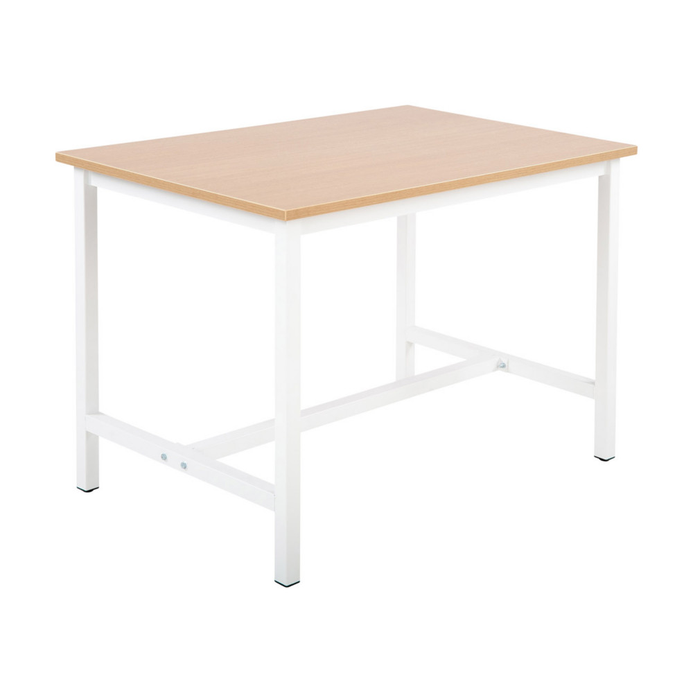 Table haute de travail Budget L.120 x P.80 cm - Hauteur rglable de 75  100 cm - Plateau Chne - Pieds Blanc