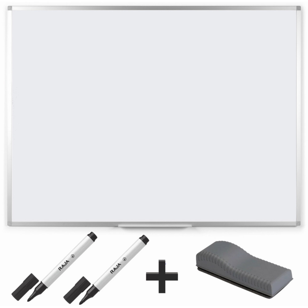 RAJA Pack Tableau blanc laqu magntique L.90xH.60 cm + 2 marqueurs effaables noirs + 1 brosse magntique