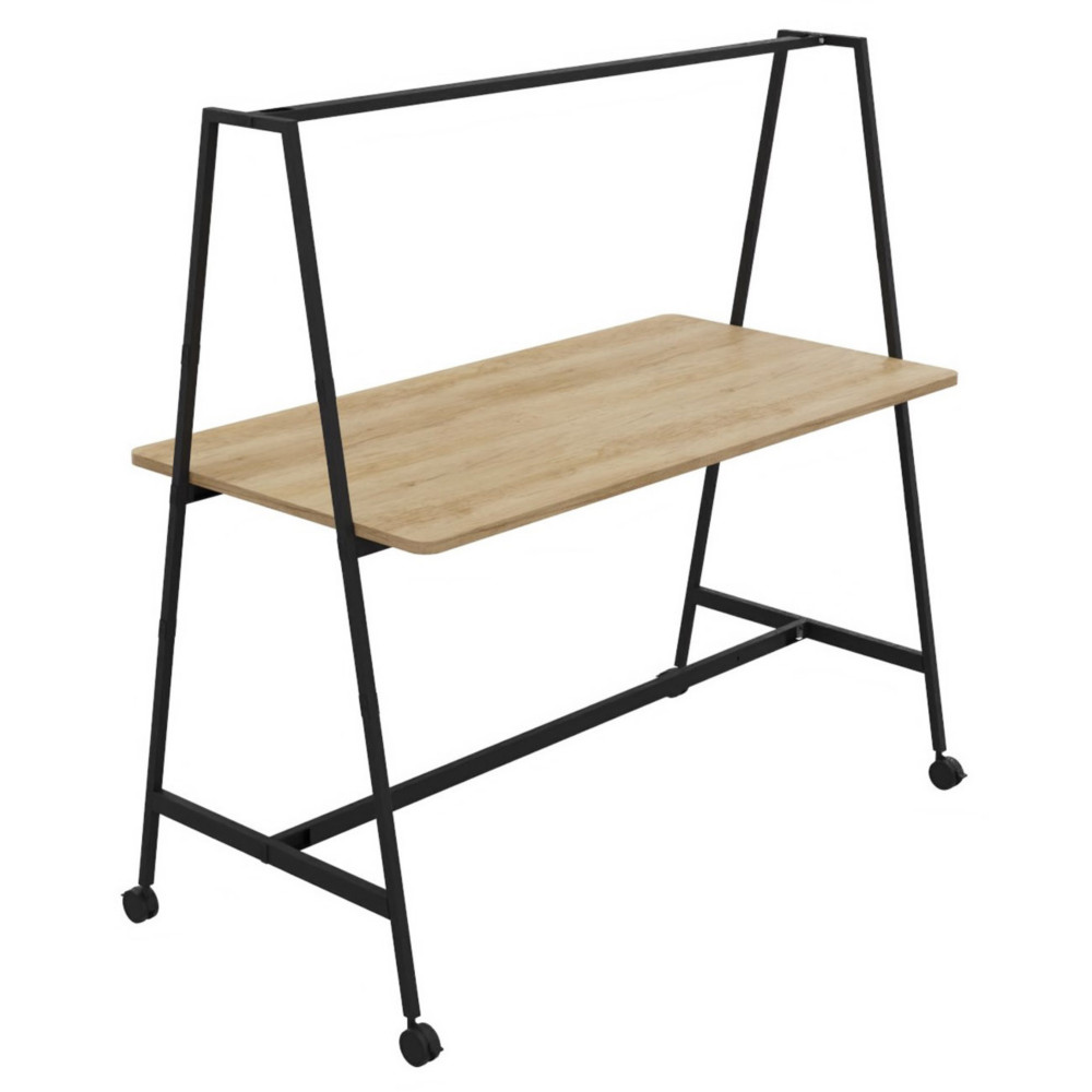 Table de coworking mobile rectangle Alto sans lectrification - H. 105 x L. 180 x P. 90 cm - Plateau Chne Nebraska - Pieds Noir