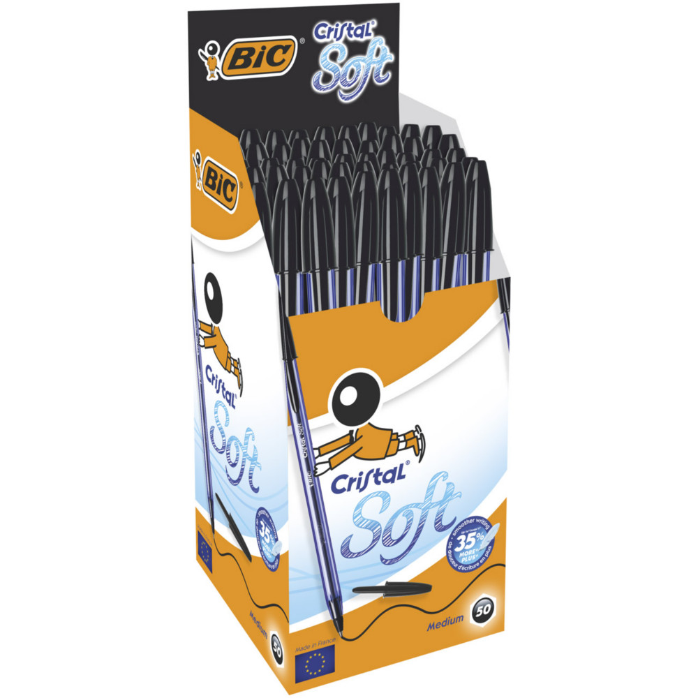 BIC Cristal Soft Stylo bille  capuchon - pointe moyenne 1,2 mm - Noir