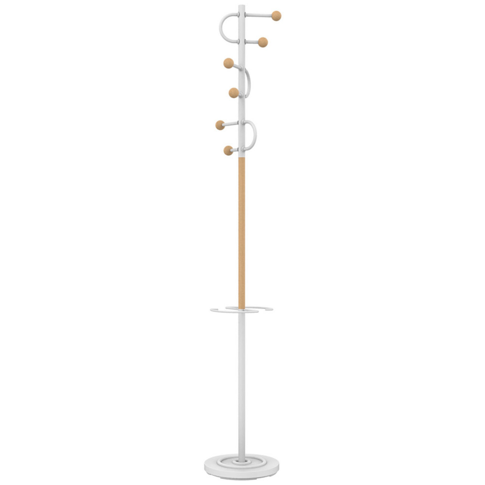 Unilux Portemanteau Arya 6 patres et un support parapluie - Finition bois et blanc