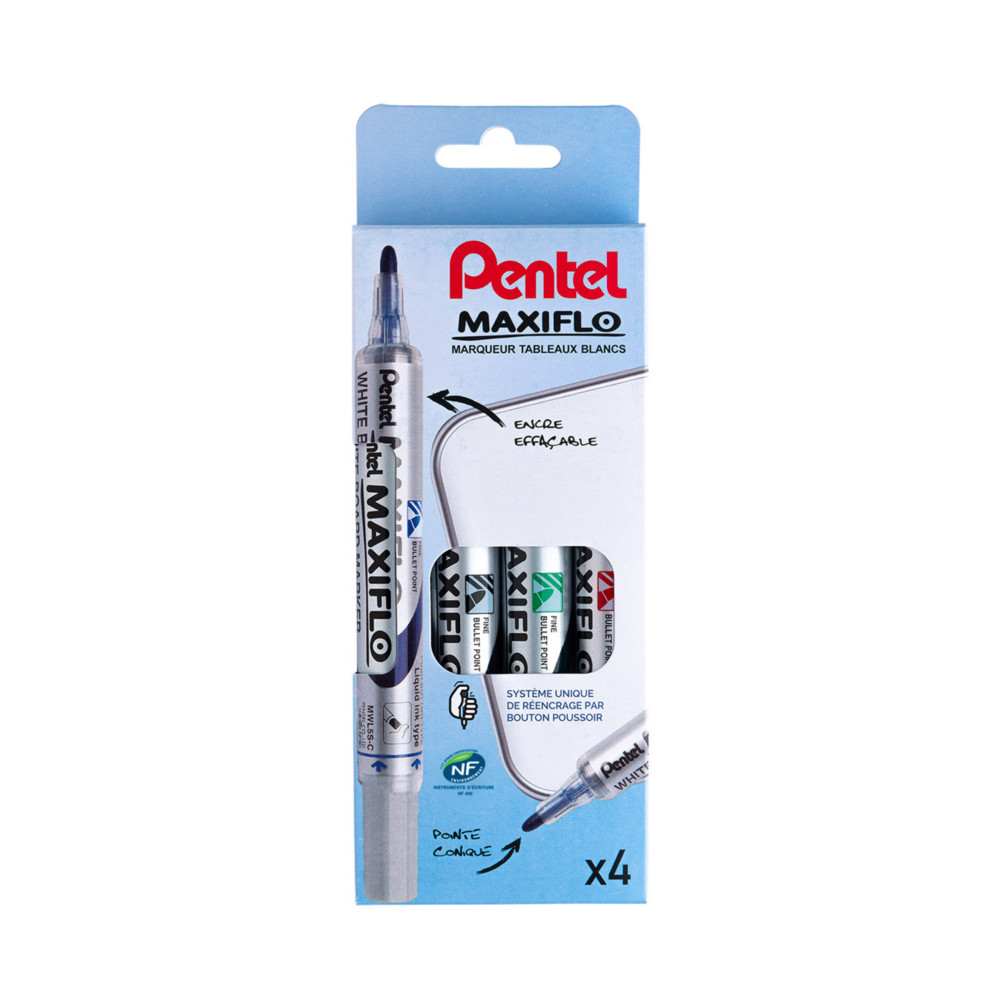 Pentel Maxiflo fine ogive pointe tableau blanc marqueur largeur de trait 1,1mm -  Couleurs assorties lot de 4
