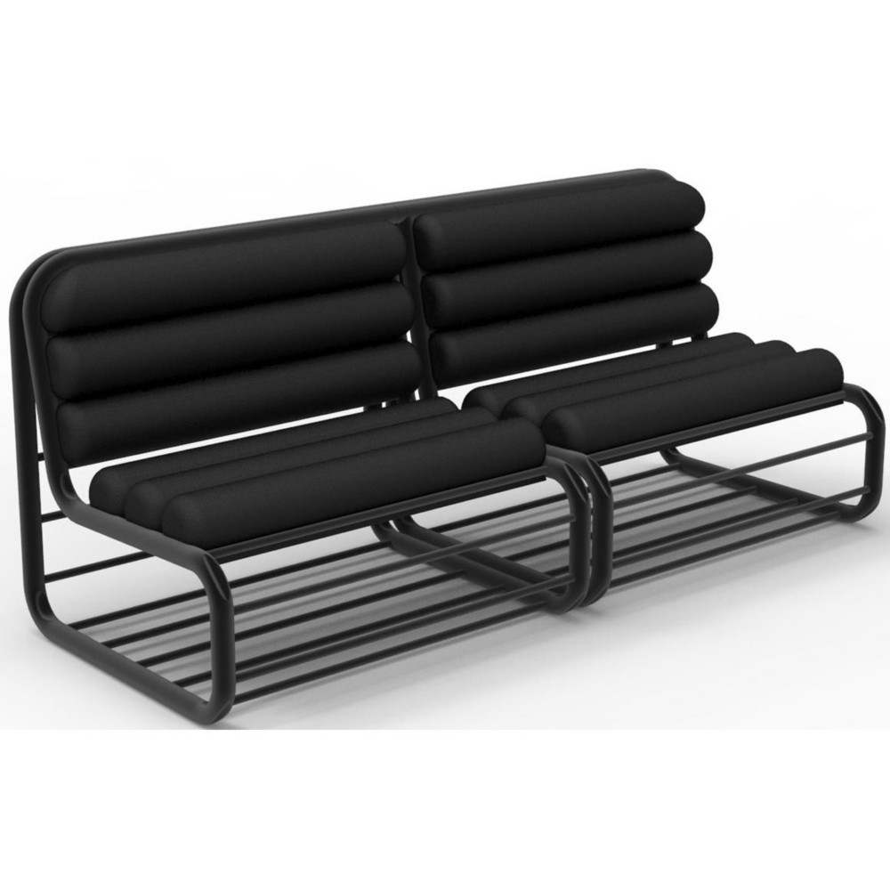 Banc d'intrieur Haven L.170 cm - Assise bois avec coussin noir et structure noire