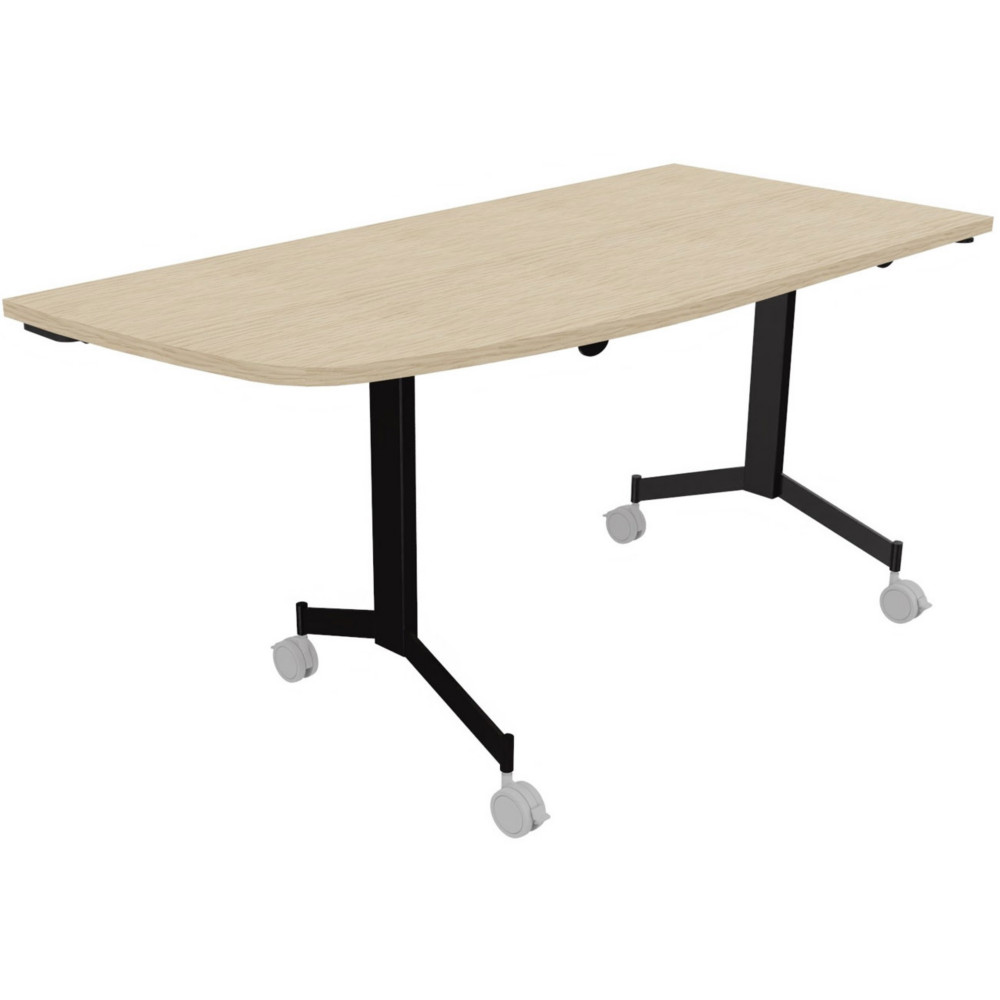 Table mobile rabattable Eureka angle arrondi  gauche - L.150 x P.70 cm - Plateau Chne - Pieds Noir