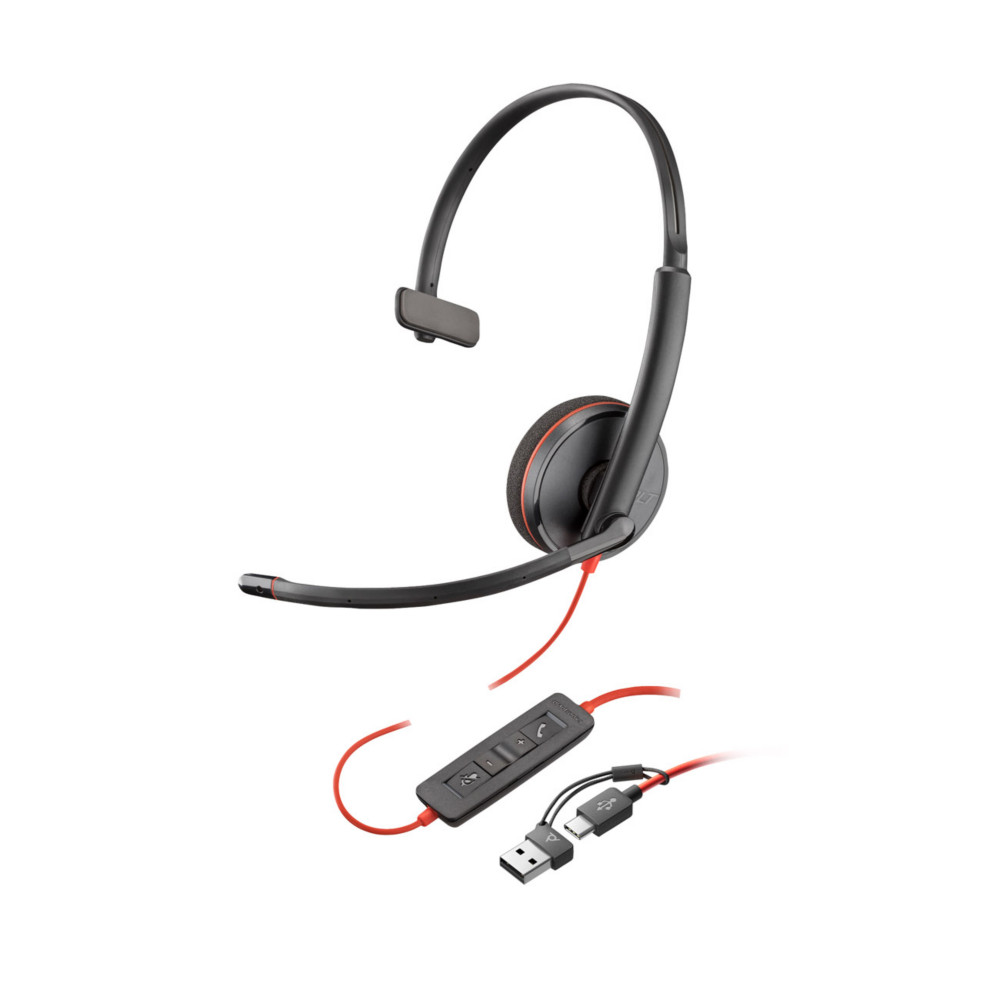 Poly Blackwire 3210 Mono Micro Casque filaire USB-C + adaptateur USB-C/A