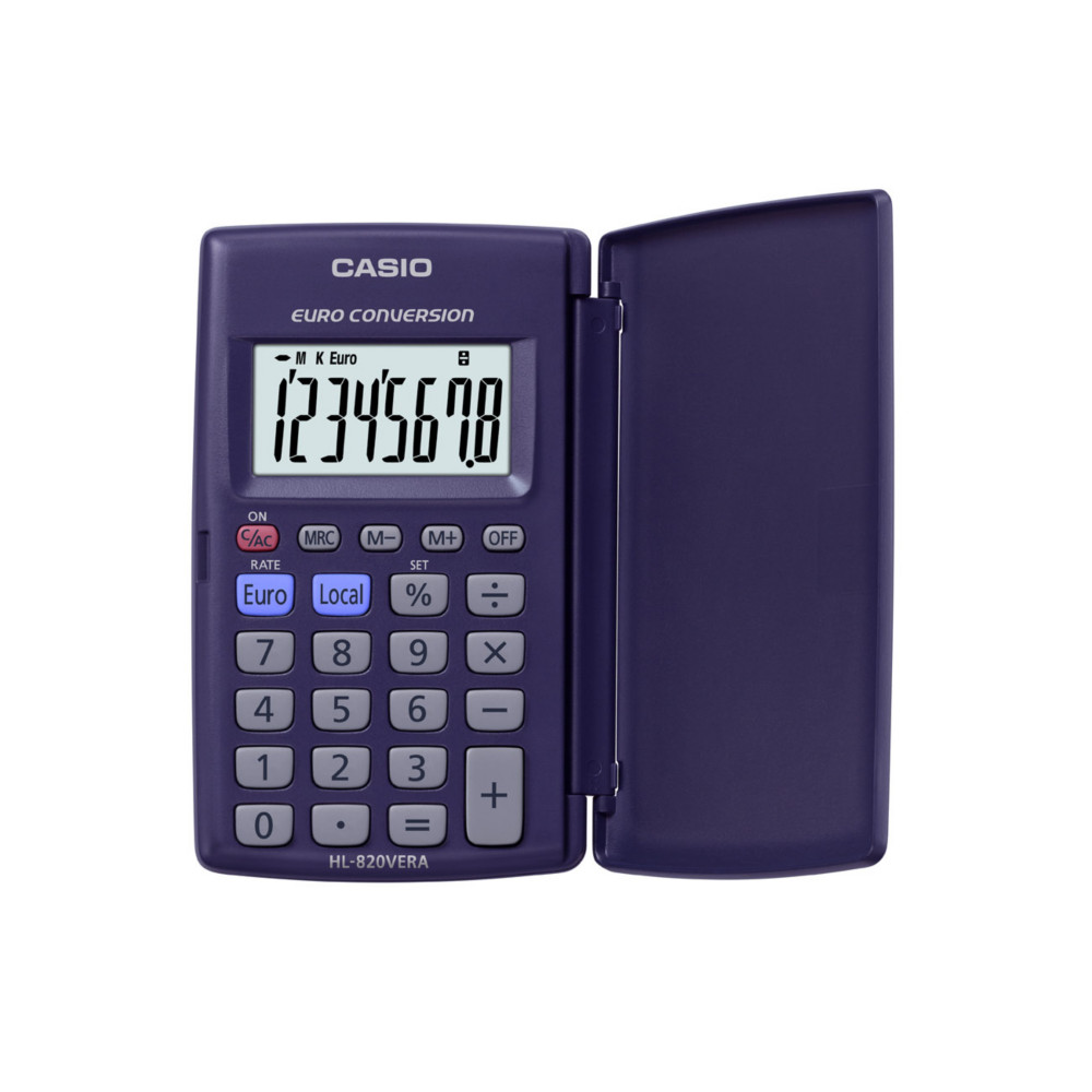 Casio Calculatrice de poche HL-820VERA - 8 chiffres grand cran avec pourcentage + conversion Euro