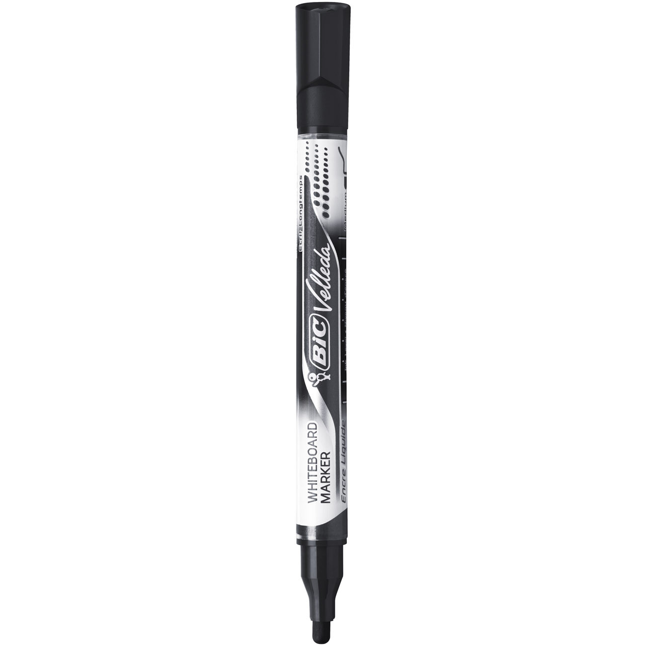 BIC Velleda Feutres pour Tableau Blanc Effaçables à Sec Pointe Conique Large 2,3 mm - Marqueur Encre Liquide noir