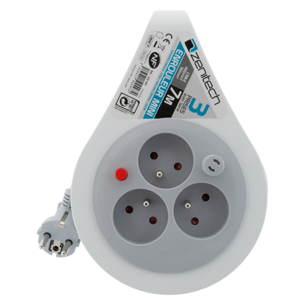 Zenitech Mini enrouleurs 3 prises 16A - Gris