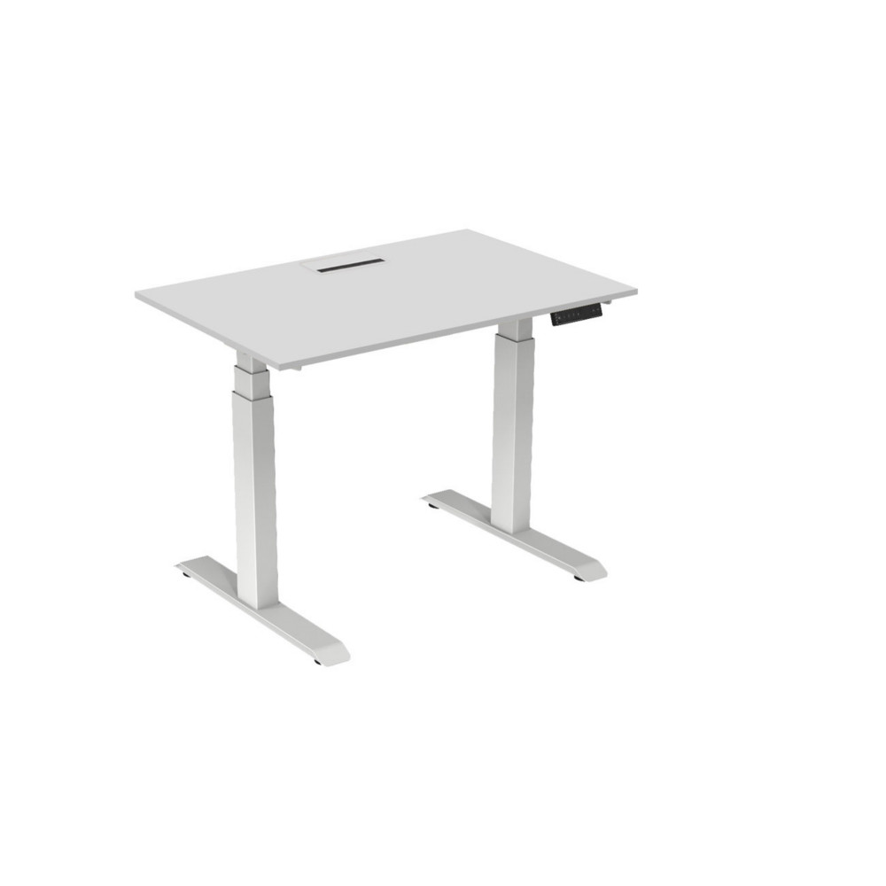 Bureau assis-debout Activ'o - Rglage lectrique en hauteur - L.120 x P.80 cm - Plateau Blanc avec top access - Pieds mtal Blanc