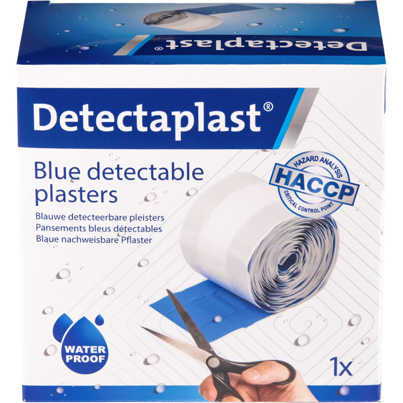 Detectaplast Bande de pansement détectable bleu découpable adhésive et Waterproof en polyéthylène très résistant - HACCP - Rouleau de l. 6 cm x L. 5 m