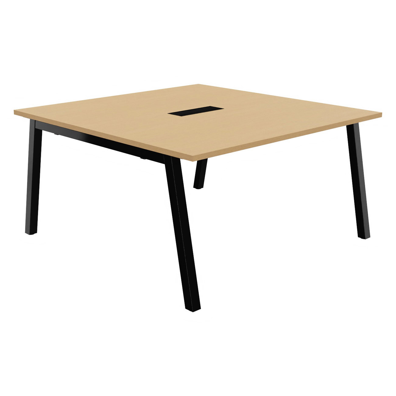 Table de réunion Burocolor A avec trappe d'accès - L.140 x P.143 cm - Plateau Hêtre - Pieds Noir