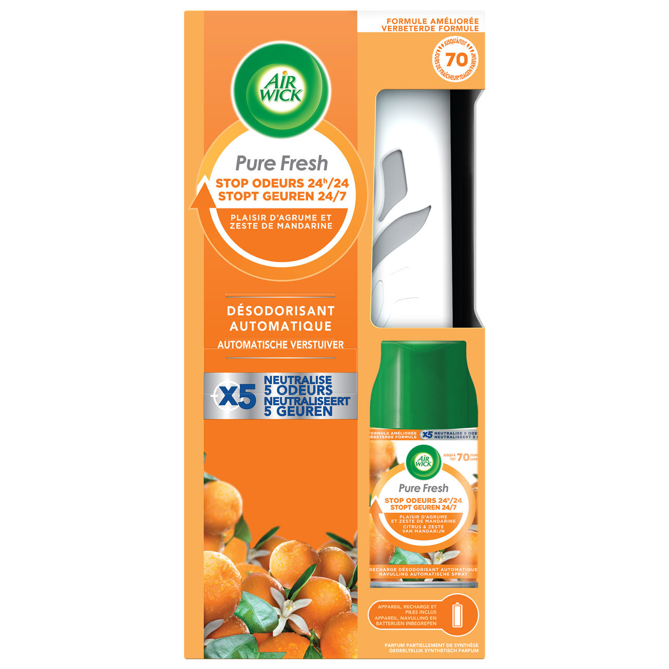 Air Wick Diffuseur automatique Pure Fresh + 1 recharge parfum Mandarine