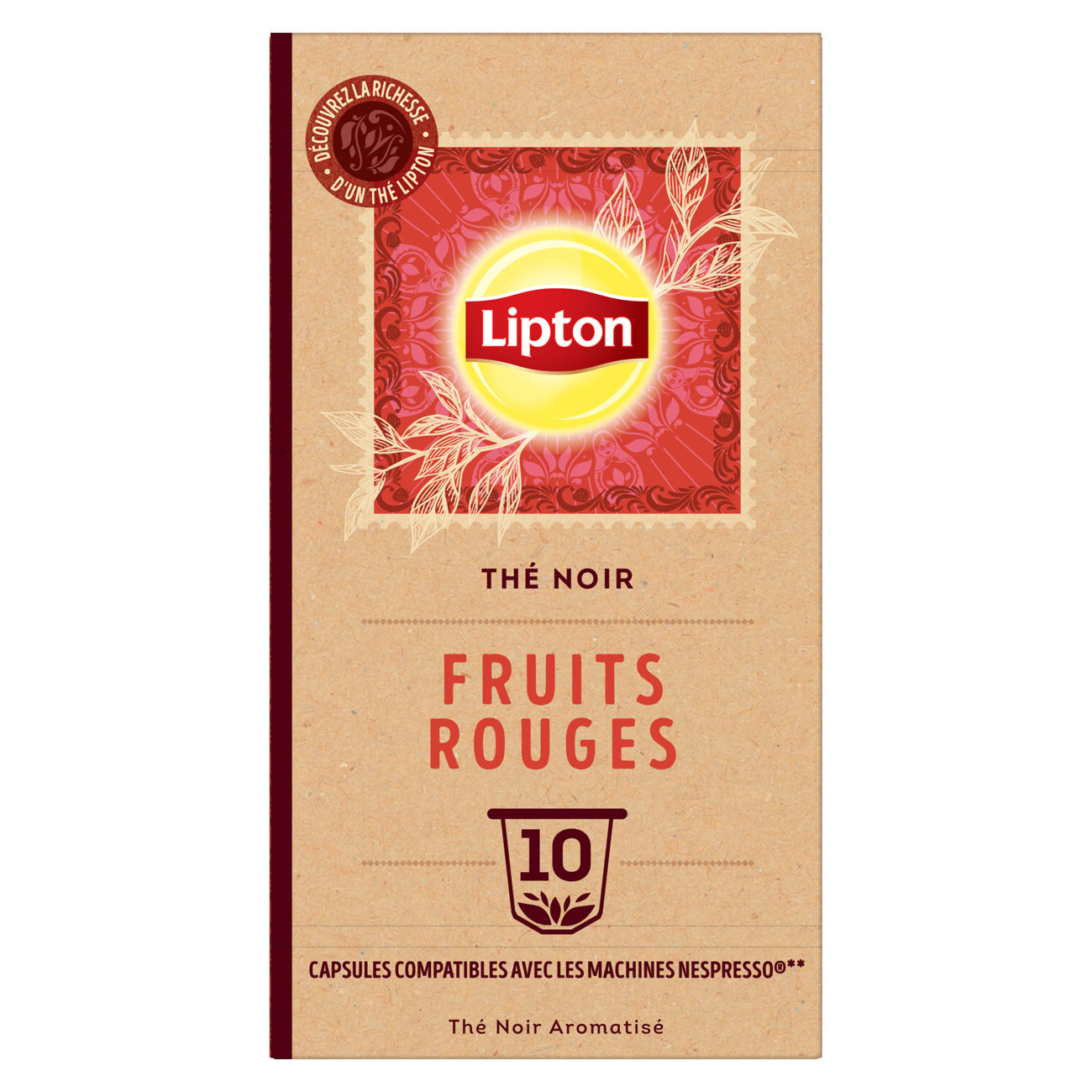LiptonThé Noir Fruits Rouges - Capsules compatibles Nespresso - Boîte de 10