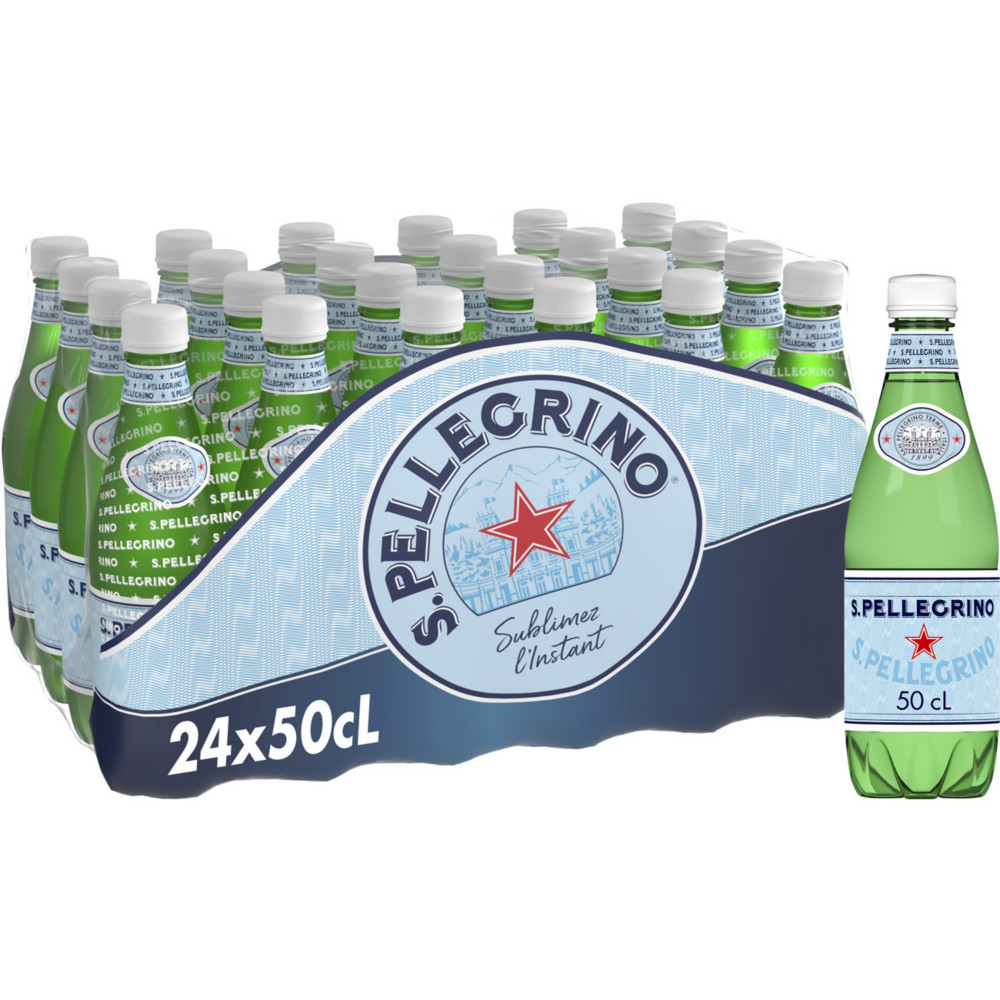 San Pellegrino Eau minrale gazeuse lgrement ptillante - Lot 24 bouteilles PET 50 cl