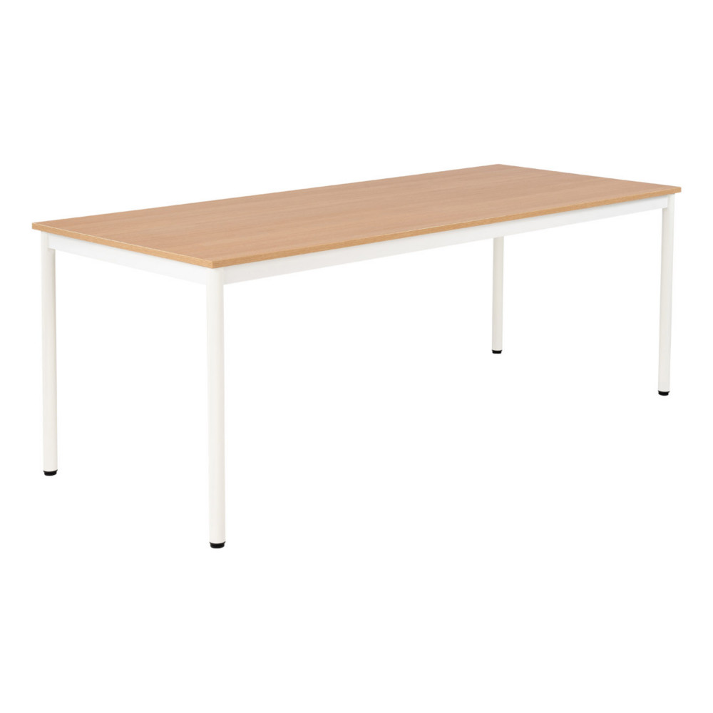 Table de restauration Budget 200 x 80 cm - Plateau Chne fil- Pieds mtal Blanc