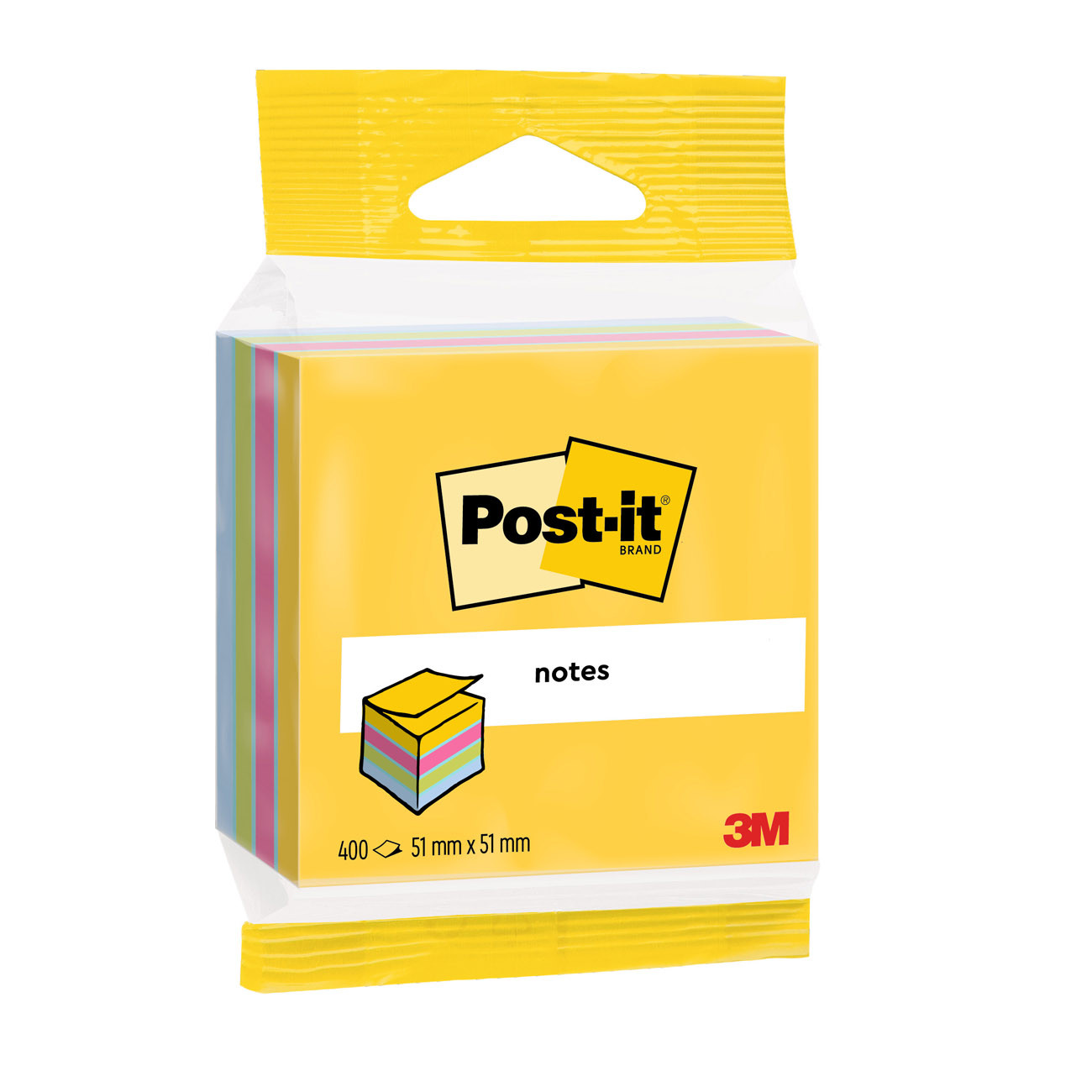 Post-it Bloc 400 Feuilles Notes Repositionnables Carré Assortis Néon, 51 x 51 mm