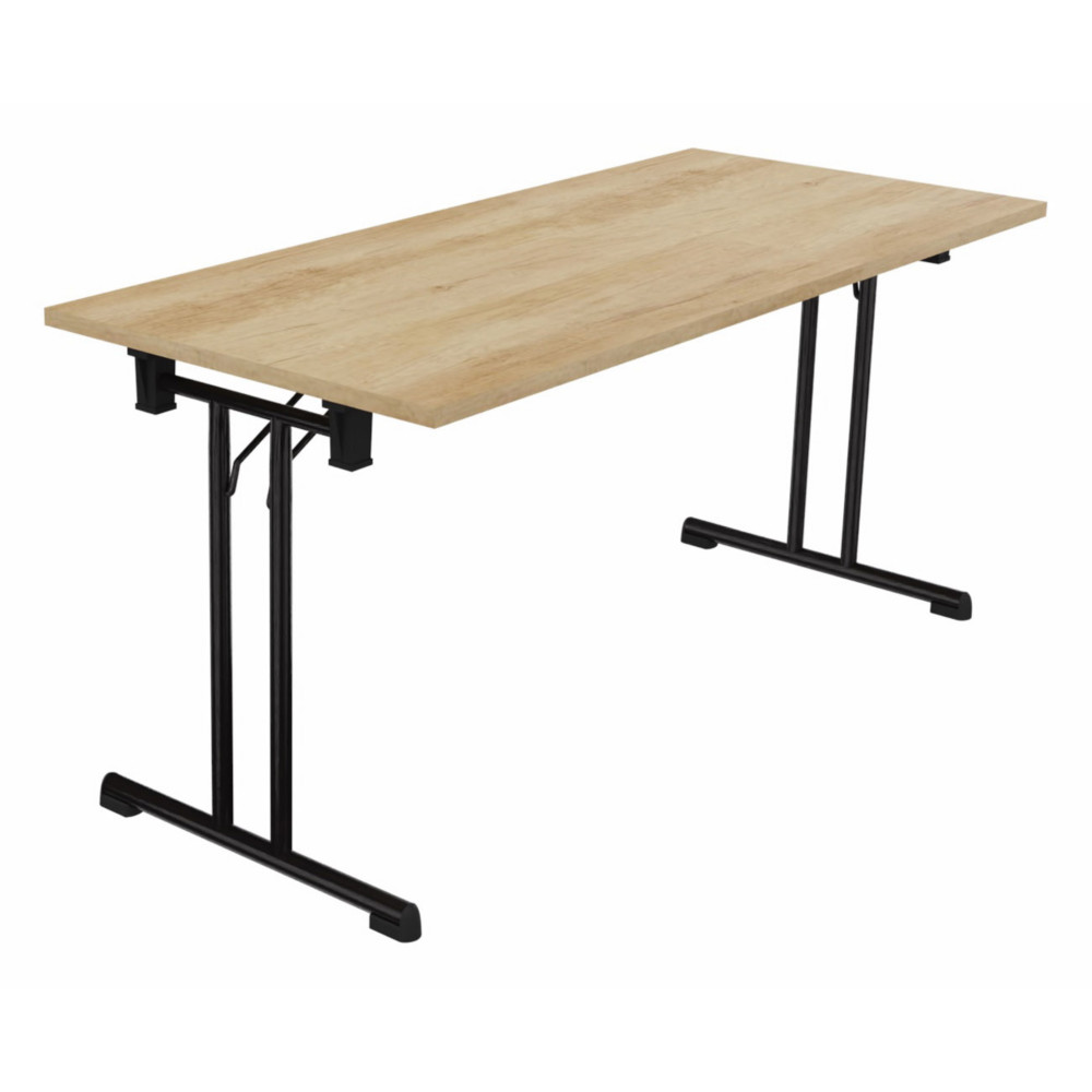 Table pliante polyvalente rectangle L. 160 x P. 70 cm - Plateau Chne Nebraska - pieds Noir