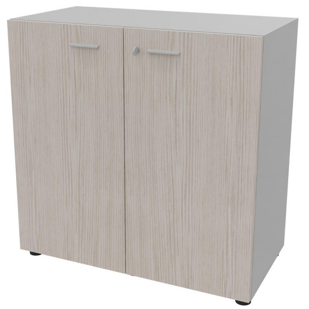 Armoire basse portes battantes Arold H.86 x L.86 cm - Orme gris / Aluminium