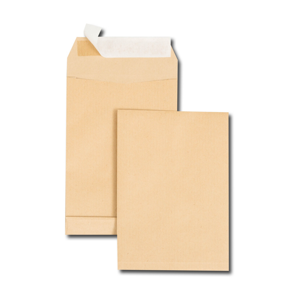 RAJA Pochette kraft brun C5 162 x 229 mm 90g sans fentre - soufflet 3 cm - autocollante bande protectrice - Lot de 250