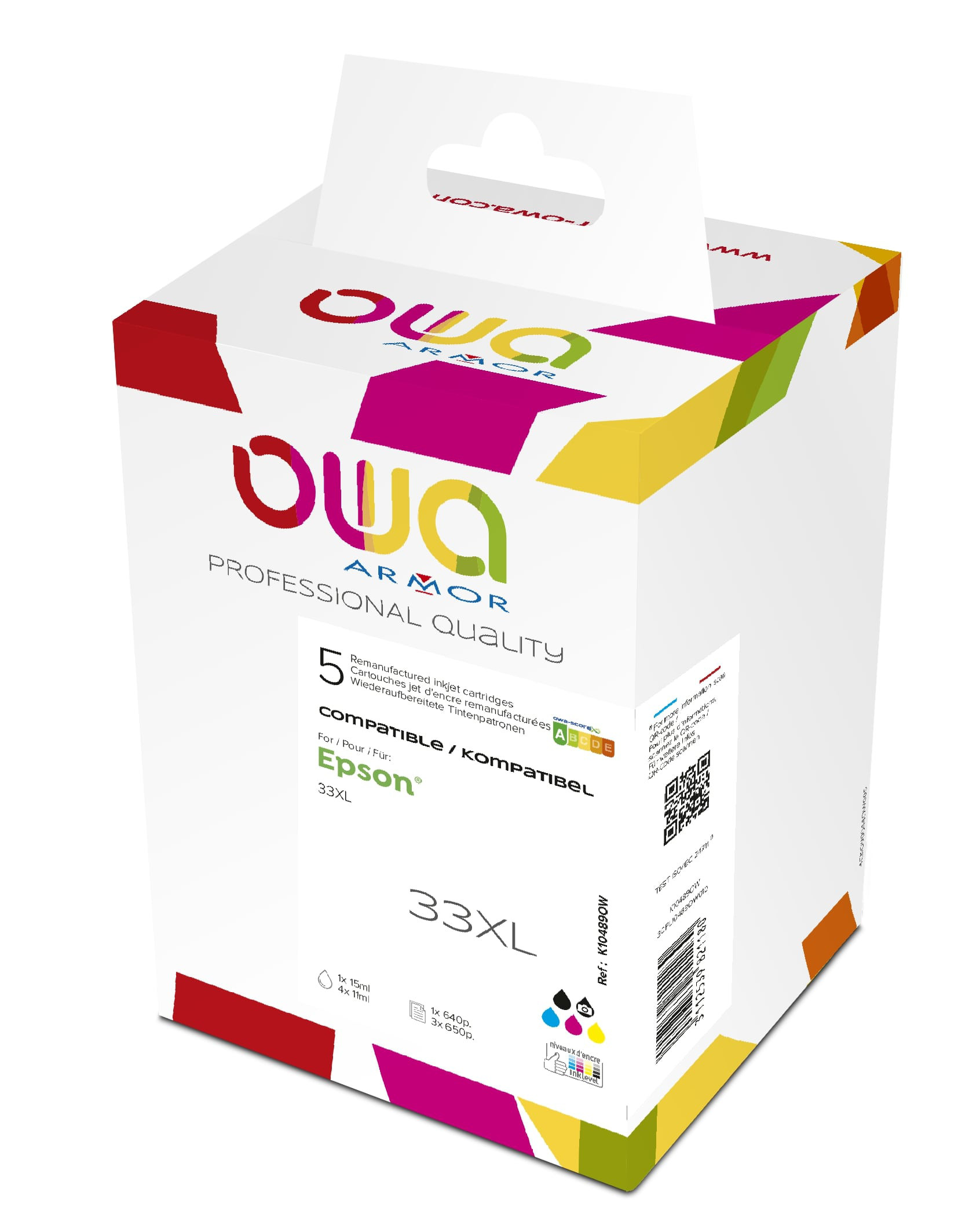 OWA Cartouche d'encre compatible EPSON 33XL - K10489OW - Pack de 4 (Noir, Cyan, Magenta, Jaune)