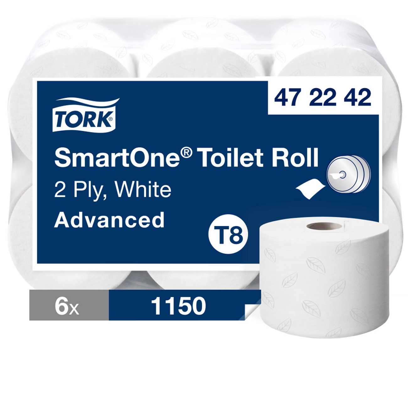 Tork Papier toilette double épaisseur SmartOne Advanced T8 blanc - 472242 - Lot de 6 rouleaux de 1 150 feuilles