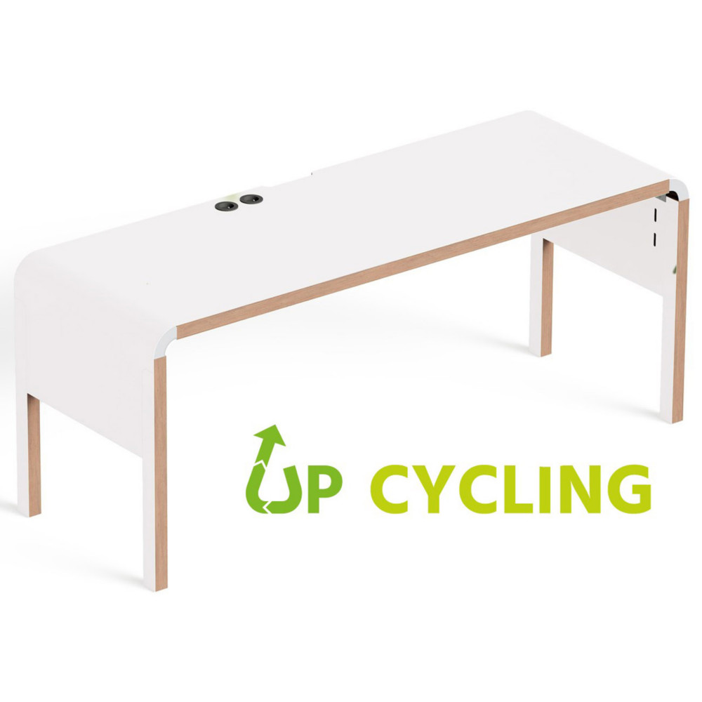 Bureau upcycl Dedo L.158 x P.70 cm - Blanc bord bois