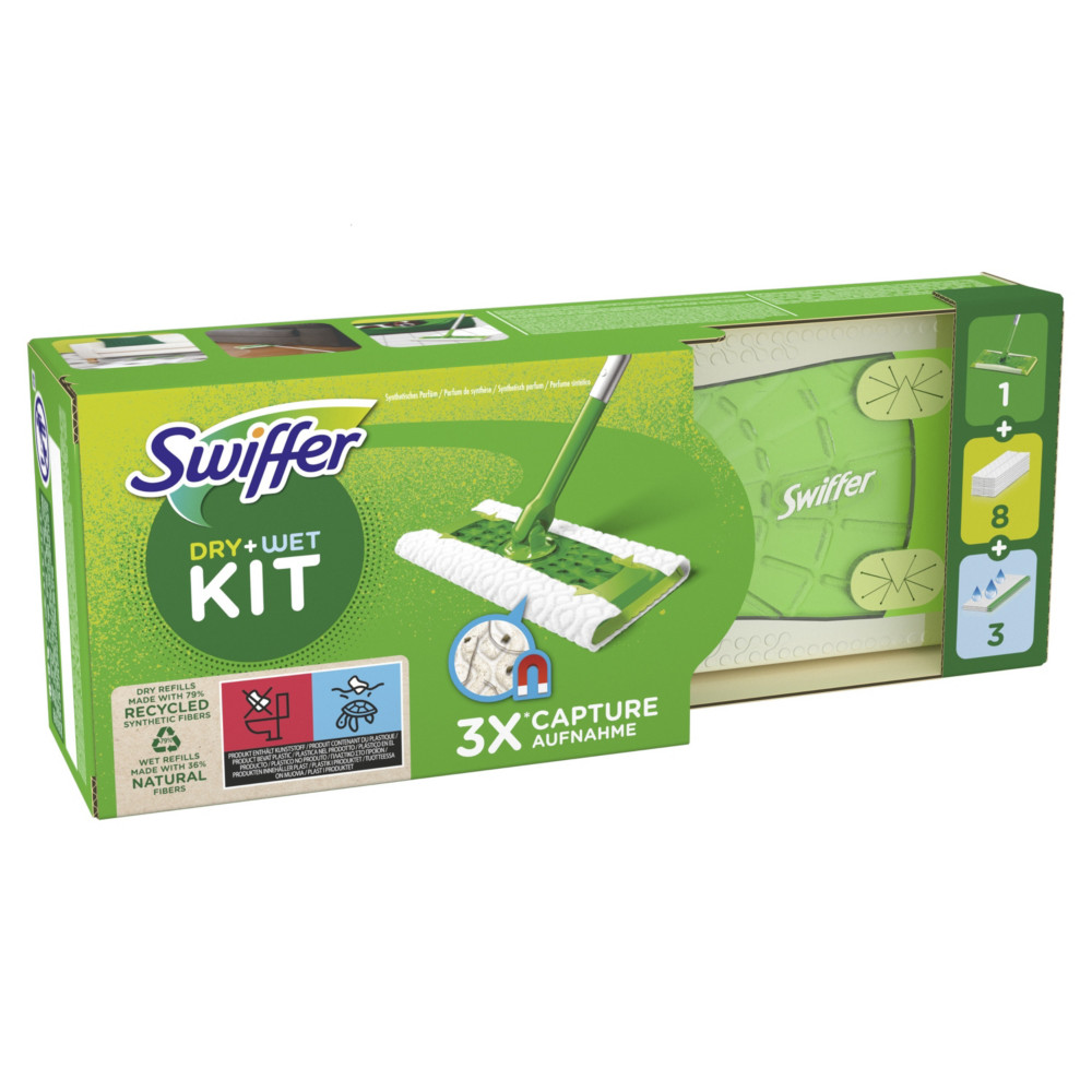 Swiffer Kit de dmarrage pour balai 2-en-1 avec 8 lingettes sches + 3 lingettes humides