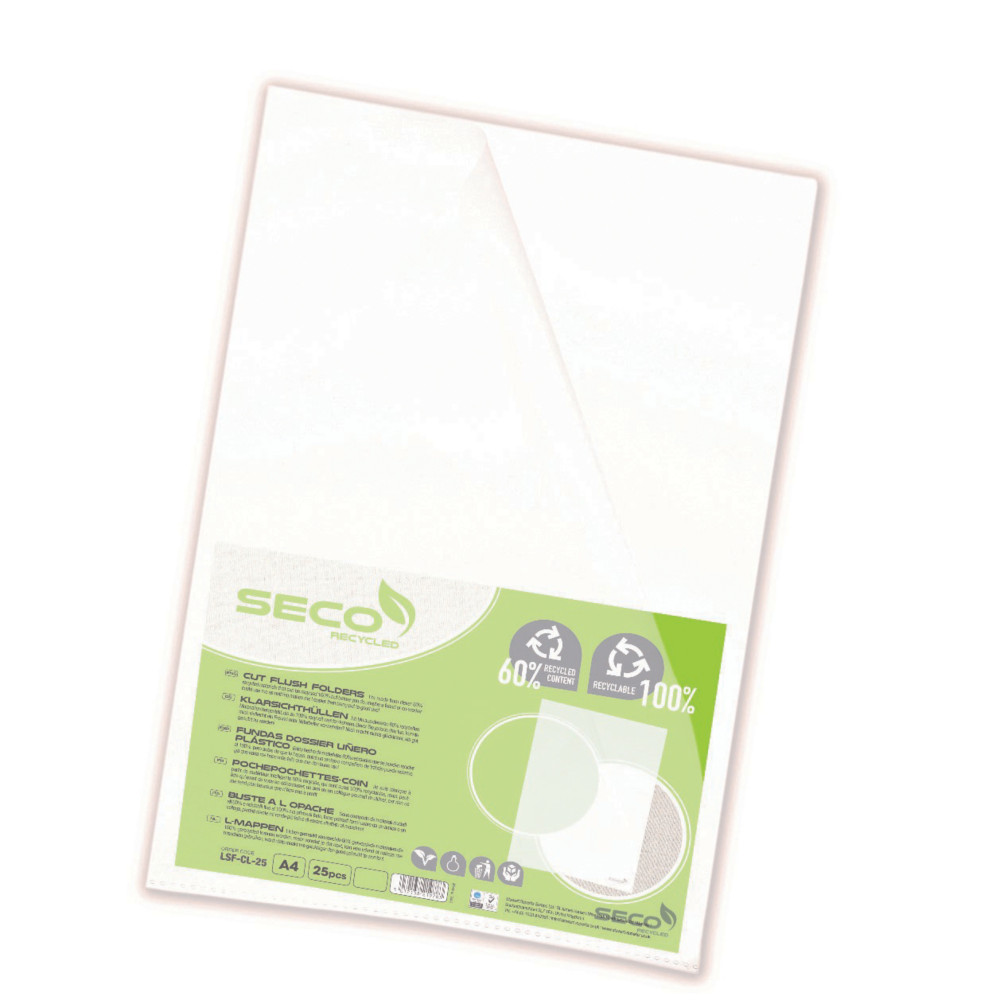 Seco Pochettes coins transparentes A4 en polypropylne 12/100 grain - Paquet de 25