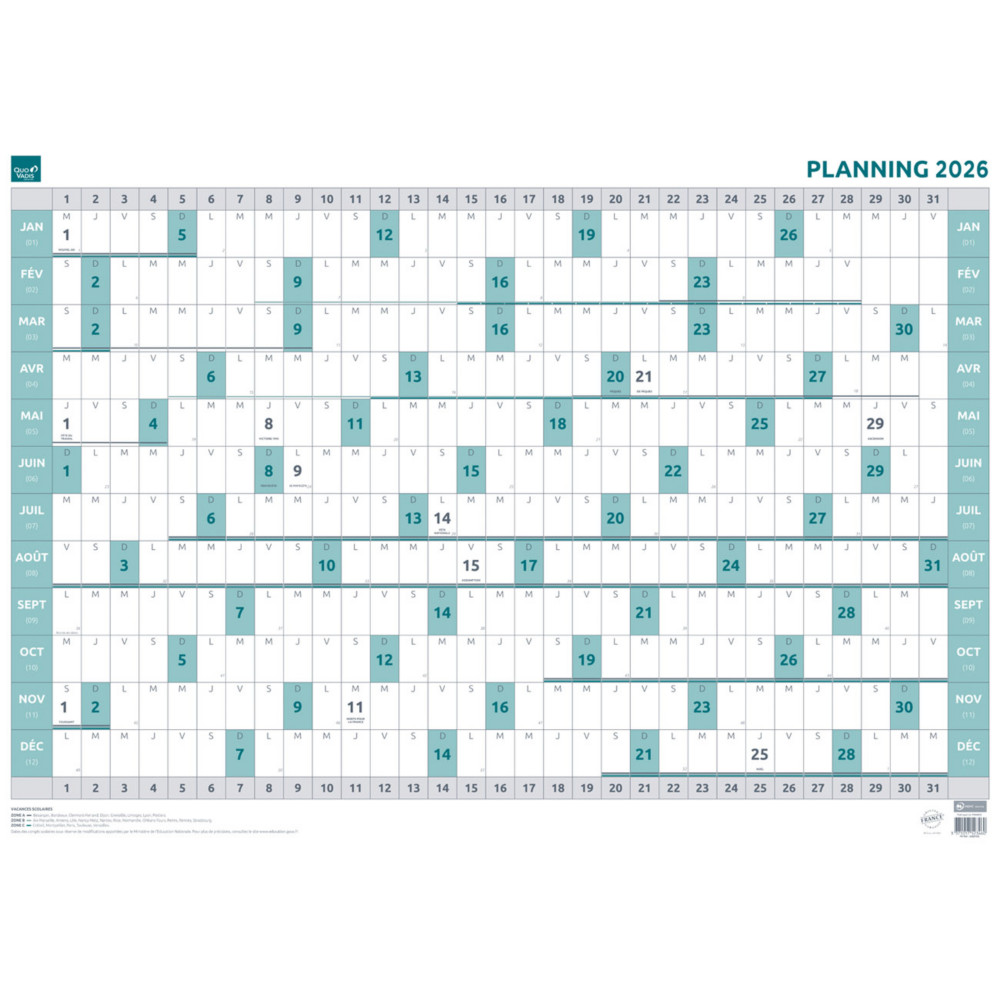Quo Vadis Planning annuel souple effaable  sec - 90 x 63 cm - 2026