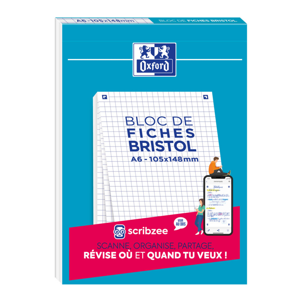 Oxford Bristol 2.0 - Bloc 30 fiches A6 105 x 148mm non perfores - blanc quadrill 5x5