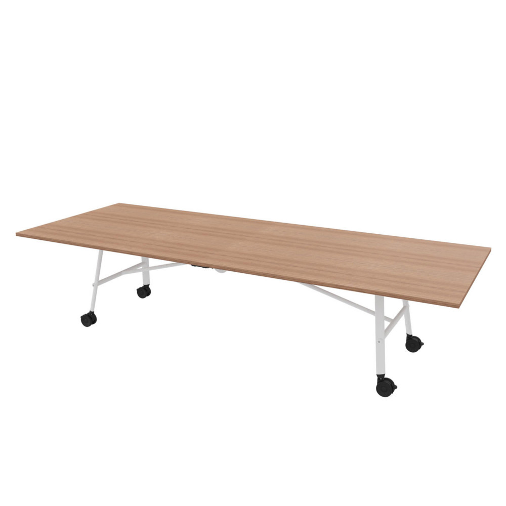 Table mobile plateau rabattable Serenity 320 x 120 cm Noyer  Pied Blanc