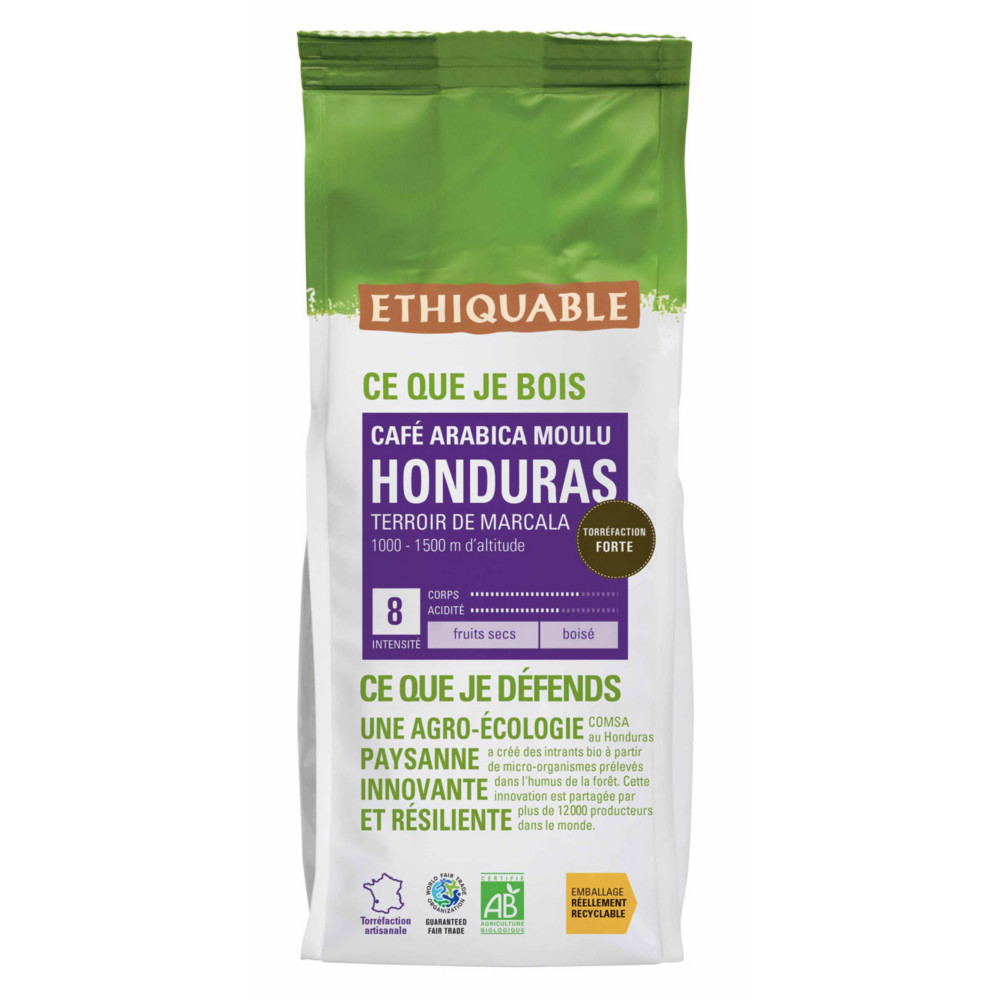 Ethiquable Caf moulu Honduras, 100% Arabica Bio et quitable - Intensit 8 - Sachet de 250 g